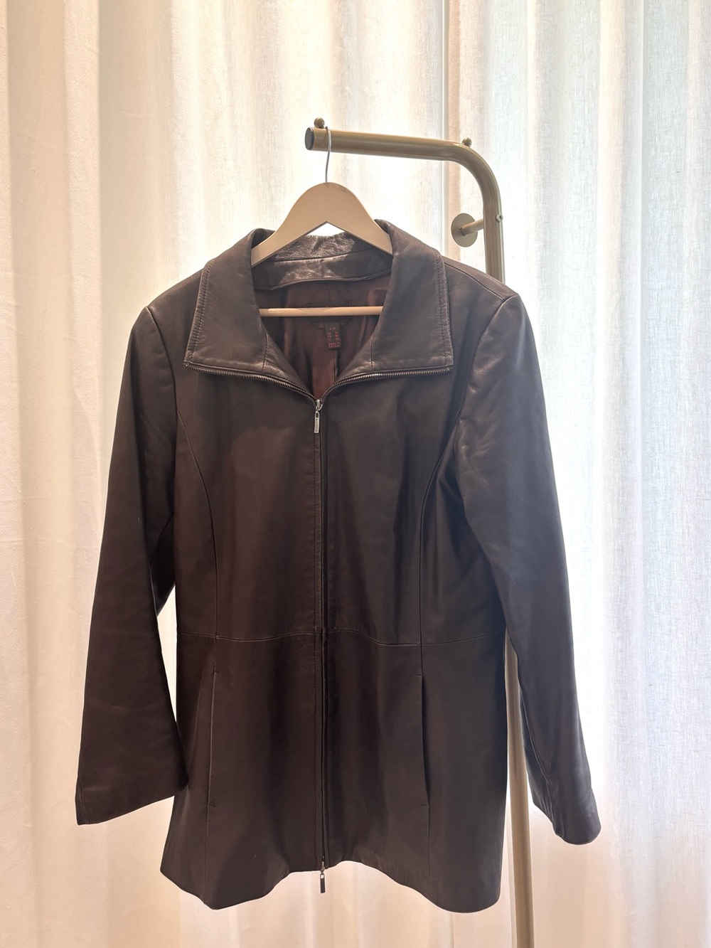 Daniel Womens Dark Brown Leather Zip-Front Jacket Size L - some scuffing